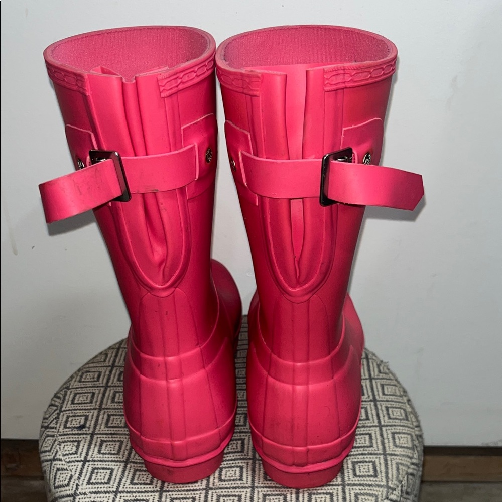 Hunter Original Mid Calf Rain Boot Bright Pink Wellington Waterproof Adjustable - Picture 4 of 13